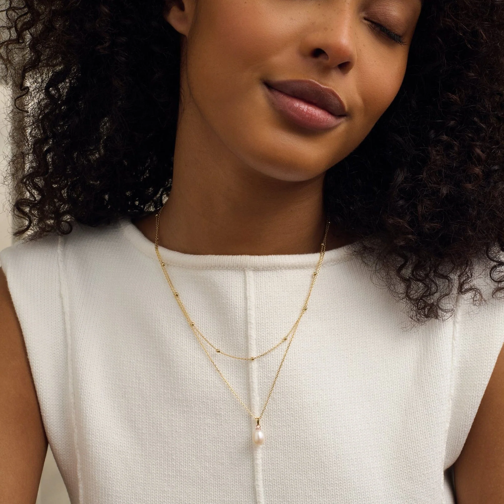 Nature's Wonder 9ct Solid Gold Beachcomber Layered Necklace with Pearl - Image 3