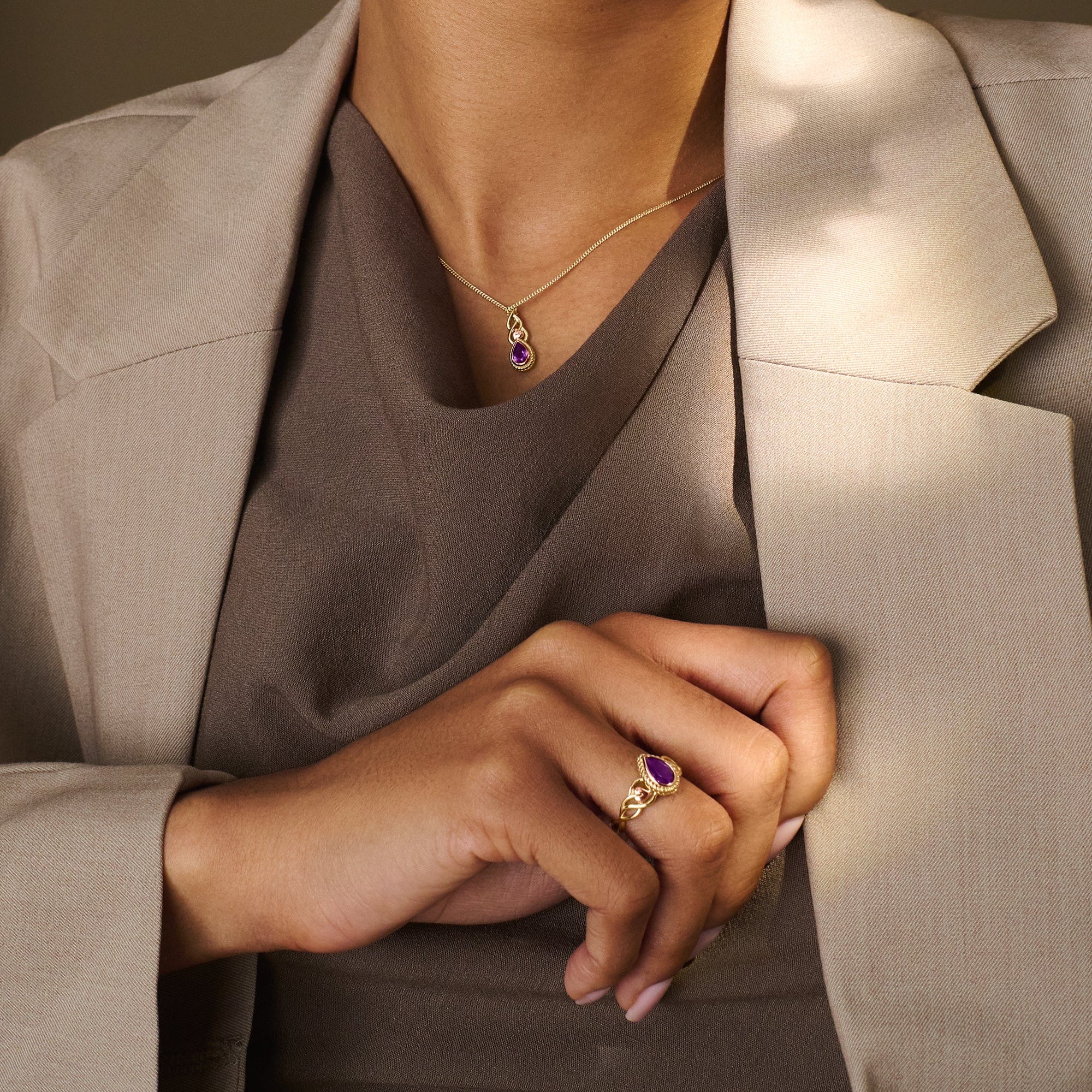 Royal Clogau® 9ct Solid Gold Delphinium Pendant with Amethyst - Image 2